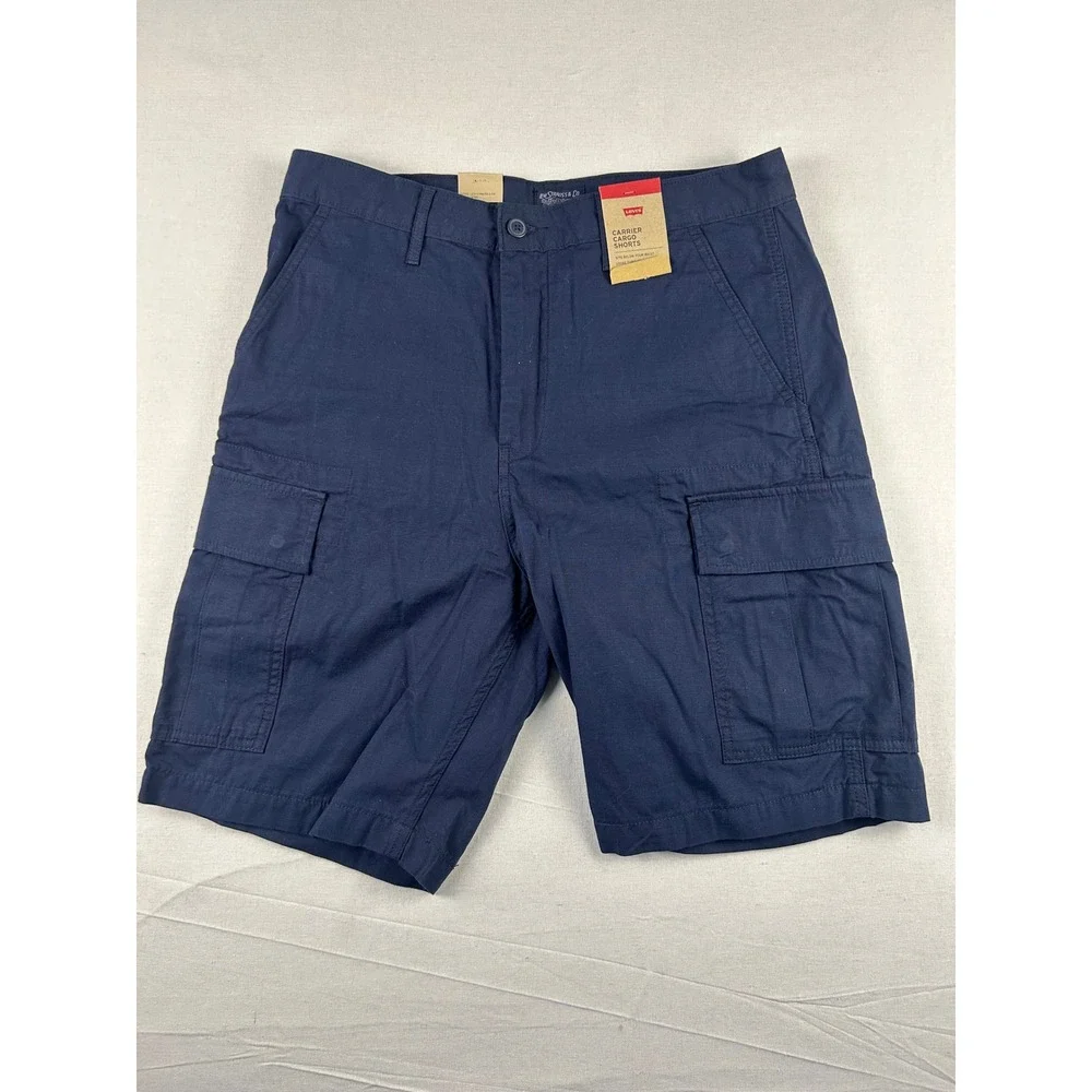 Levis Mens Carrier Cargo Shorts Navy Blue Ripstop Loose Fit Size 32 232510155